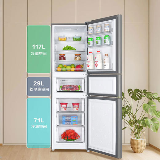 海尔 217升 风冷无霜 三门小户型 家用电冰箱 DEO净味 三门三温区 软冷冻BCD-217WGHC3E9H9 商品图4