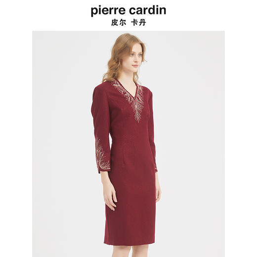 皮尔卡丹女装秋季新款轻奢端庄优雅毛呢连衣裙P1422E1984T0 商品图1