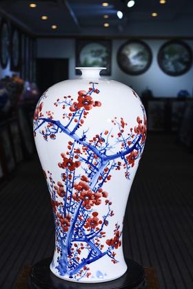 青花釉里红梅开五福