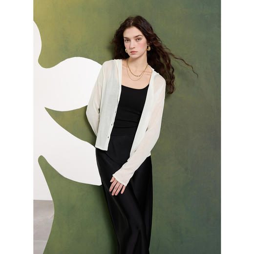 三彩2025春季新款三醋酸针织衫连帽开衫薄款宽松外套小衫S 商品图2