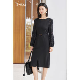 剩S/M 米思阳2026春季新款高级感优雅小黑裙拼接提花袖子连衣裙女5540