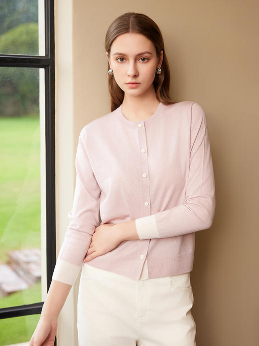 【圆领羊毛针织开衫】25年早春新品女士100%羊毛单排扣薄款针织小外套 商品图4