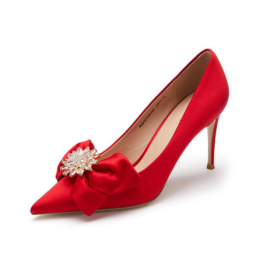 westory22年秋季商场同款新款尖头蝴蝶结细跟中式婚鞋单鞋女72391 商品图0