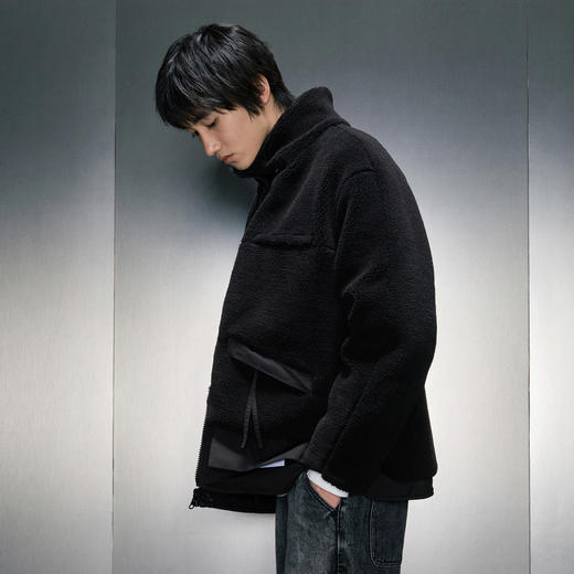GXG男装 黑色羊羔毛立领夹克 冬季热卖夹克 GEX12129554 商品图2