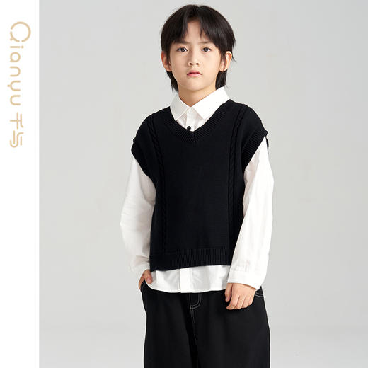 笛莎千与2025春季新款男女童同款时尚v领针织背心马甲 商品图1