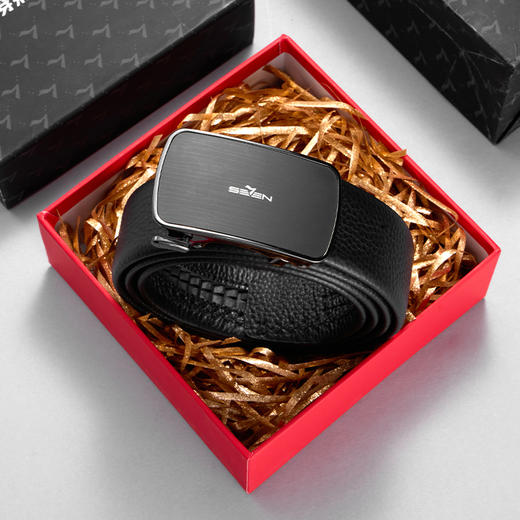 柒牌皮带男牛皮革正装商务休闲自动扣皮带简约男士易搭黑色裤腰带127P70150 商品图4