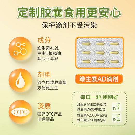 维生素AD滴剂54粒婴幼儿一岁以上佝偻病夜盲症宝宝正品官方旗舰店 商品图3