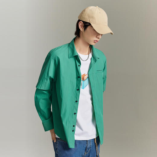 GXG男装  绿色假两件简约微廓衬衫时尚 热卖衬衫 GEX10314483 商品图2