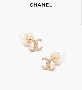 香奶奶镶钻双C珍珠耳钉