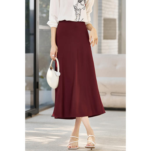 剩S/M 米思阳2026春季新款复古通勤高腰半身裙纯色大摆裙A字裙女5479 商品图2