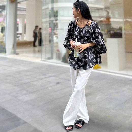顺丰包邮洛诗琳40058春夏新款宽松显瘦苎麻印花衬衫女0052 商品图1