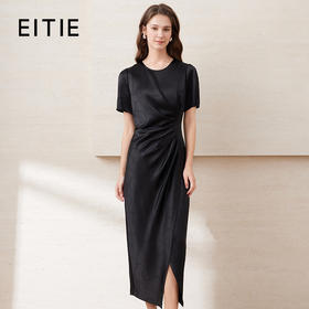 EITIE爱特爱夏季新品纯色百搭洋气褶皱收腰连衣裙7707437