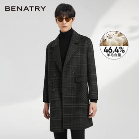 贝纳川双排扣设计格纹翻领男士大衣ECK428003302