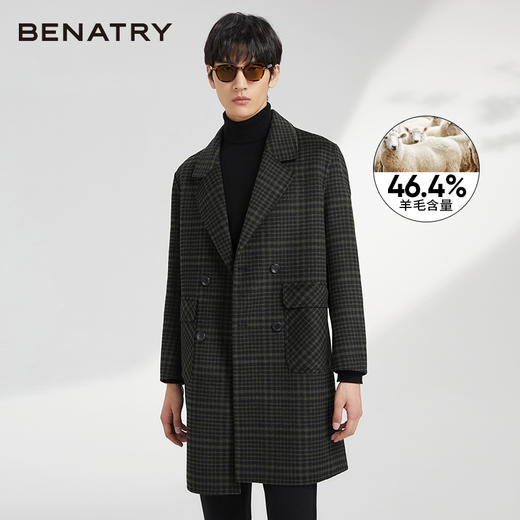 贝纳川双排扣设计格纹翻领男士大衣ECK428003302 商品图0