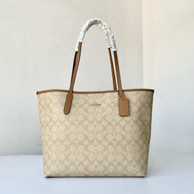 春季特惠💰450 蔻驰City托特包购物袋5696 吸扣设计新款女士托特包/手提/单肩 经典老花包身设计