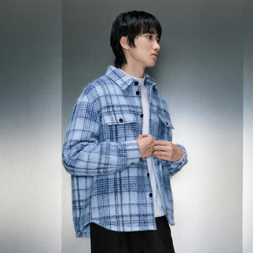 GXG男装 蓝格纹清新简约短大衣 冬季热卖气质大衣GEX10626984 商品图2