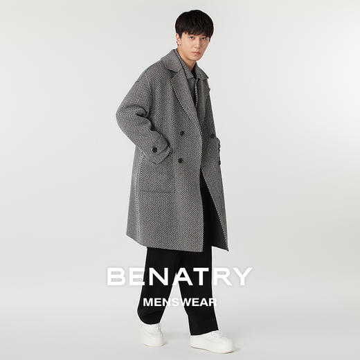 贝纳川时尚大翻领宽松长袖男士中长款大衣ECP328003402 商品图2