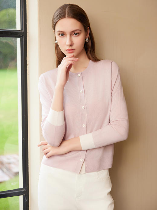 【圆领羊毛针织开衫】25年早春新品女士100%羊毛单排扣薄款针织小外套 商品图5