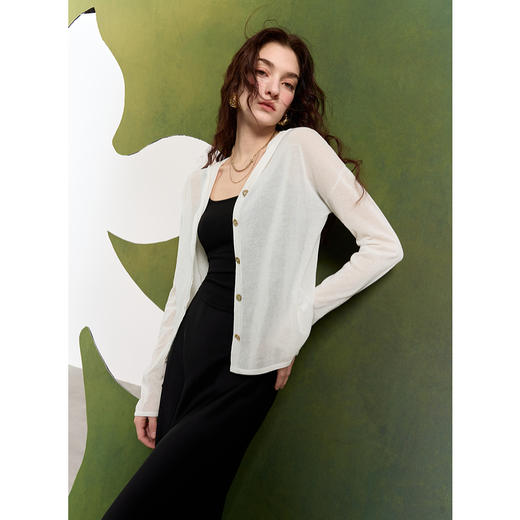 三彩2025春季新款三醋酸针织衫连帽开衫薄款宽松外套小衫S 商品图3