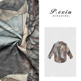 03-5潘依绣丁丁宠粉PanYiXiu/潘依绣艺术插画复古拼接休闲质感长袖衬衫 SH1613