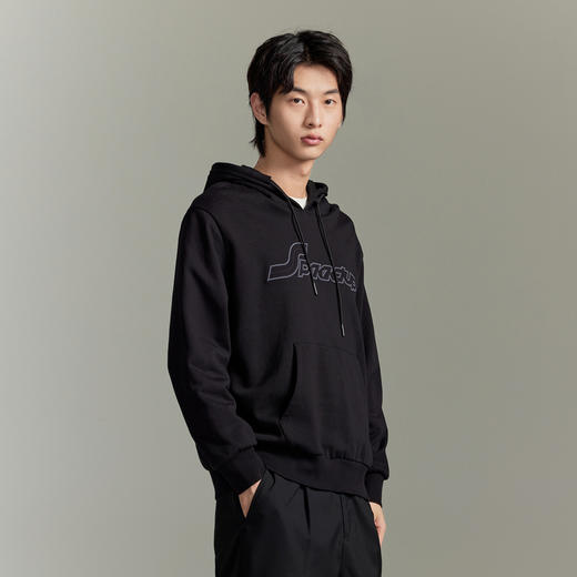 GXG男装黑色贴布绣花易打理连帽卫衣休闲时尚卫衣GEX13114573 商品图2