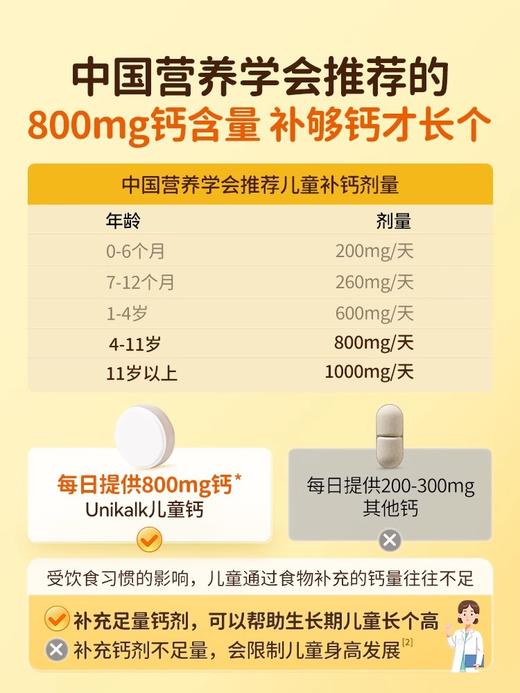 丹麦进口Unikalk儿童钙片成长小儿青少年补钙镁维生素D3助力高 商品图1