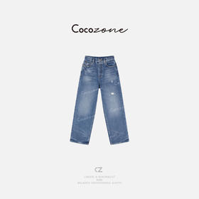COCO ZONE 100棉复古水洗磨破设计显瘦牛仔裤ACD1A0161