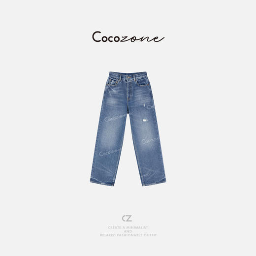 COCO ZONE 100棉复古水洗磨破设计显瘦牛仔裤ACD1A0161 商品图0