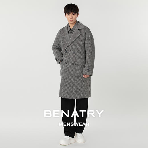 贝纳川时尚大翻领宽松长袖男士中长款大衣ECP328003402 商品图0
