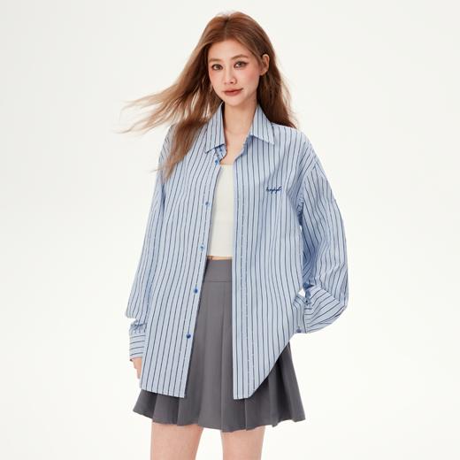 [送同色发圈]YKYB黄子韬衬衫简约时尚舒适透气带钻条纹上衣Y51NCS001 商品图1