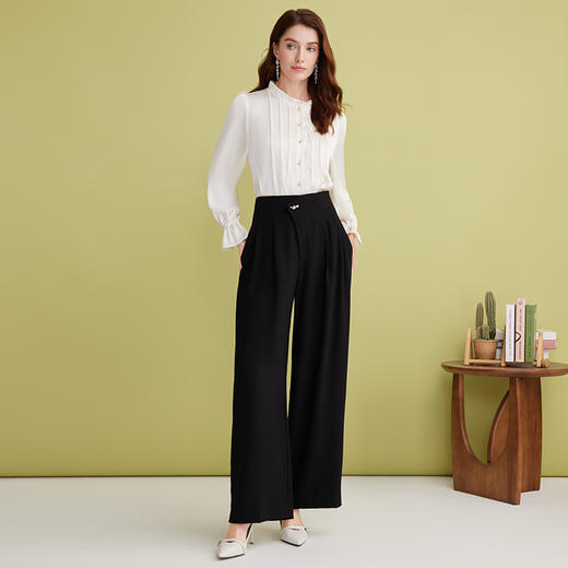 EITIE爱特爱高腰直筒垂坠显瘦通勤百搭阔腿休闲裤2025春季新款A2505505 商品图3