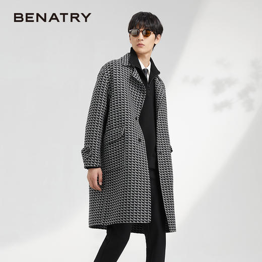 贝纳川地图图案设计经典大翻领中长款男士大衣ECK428001402 商品图4