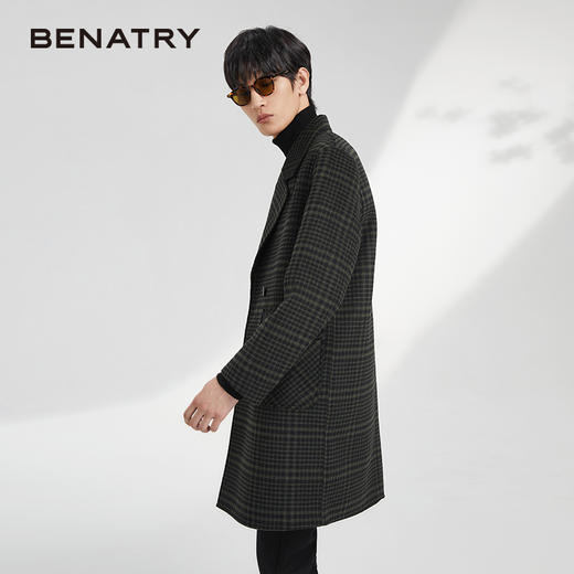 贝纳川双排扣设计格纹翻领男士大衣ECK428003302 商品图4
