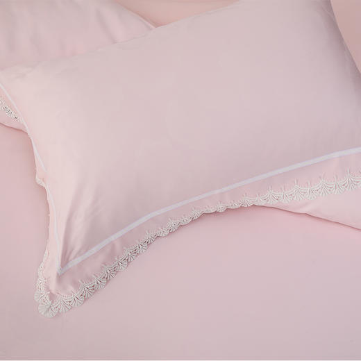 多喜爱 60S全棉色织提花四件套 锦苒【花边工艺】【礼盒包装】60S新绒棉 浪漫·芙蓉粉  高支高密 轻奢提花 商品图7