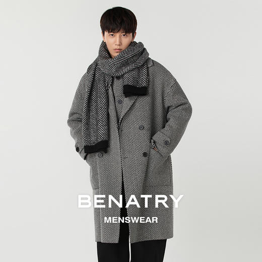 贝纳川时尚大翻领宽松长袖男士中长款大衣ECP328003402 商品图1