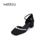 westory夏季新款方根中跟珍珠饰扣方头搭扣包头后空鞋W24CH74341 商品缩略图8