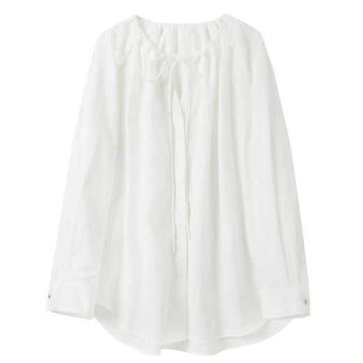 三彩2025春季新款宽松中长白衬衫系带V领长袖衬衣设计感气质M 商品图4