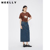 NEELLY纳俪商场同款春秋港风机能中长款半身裙女纯棉后开叉牛仔裙N24084E04649 商品缩略图0