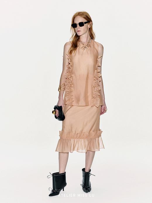 【橘子汽水】立体压褶花边设计透视上衣 商品图1