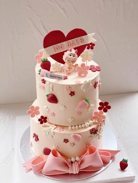 【臻品系列】---提前一天预定双层加高【粉色龙宝宝】周岁生日蛋糕