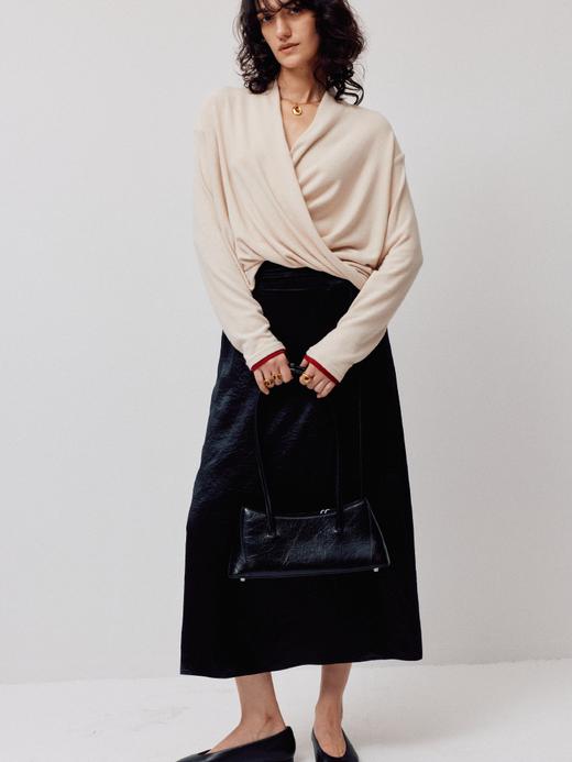 LIYIHAN织梦丨25春醋酸压褶肌理感半身裙女A摆黑色法式中长款长裙 商品图2