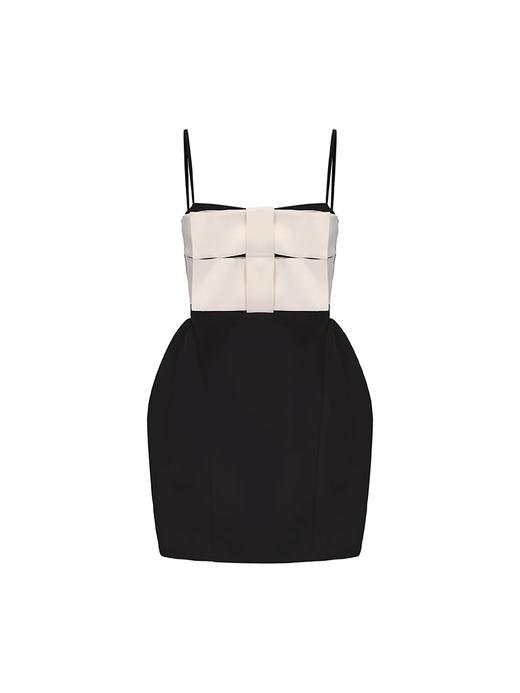 【告白气球】几何蝴蝶结撞色拼接蜜桃廓形吊带连衣裙 商品图4