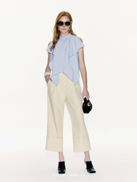 【黎明沙滩】翻折裤腿设计直筒九分裤