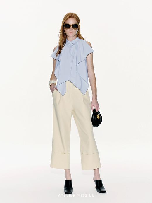 【黎明沙滩】翻折裤腿设计直筒九分裤 商品图0