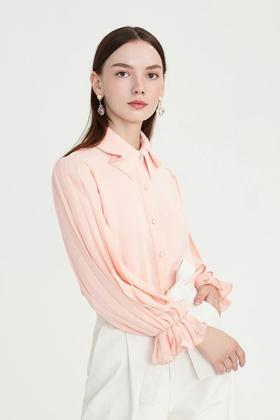 LILY 泡泡袖压褶粉色衬衣 11601