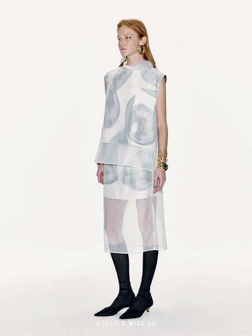 【薄雾花丛】品牌定染马蹄莲印花假两件薄纱上衣 商品图3