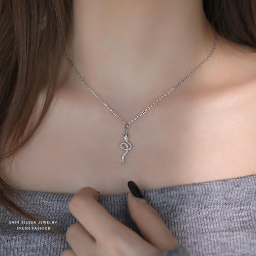 【万巳如意】S999银微镶满钻小灵蛇项链【YXS-A4065】 商品图1