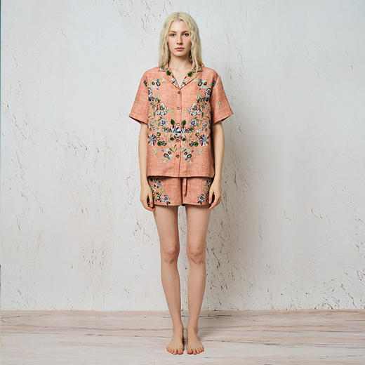 Solo seta女士海边度假风短袖短裤丝麻套装印花睡衣2025年秋季 商品图4
