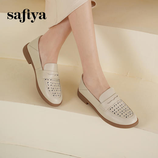 Safiya/索菲娅2025圆头休闲羊皮镂空透气百搭软底一脚蹬乐福鞋SFD1112141 商品图2