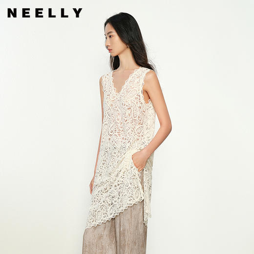 NEELLY纳俪商场同款春新款蕾丝设计感无袖吊带连衣裙女舒适上衣N25023Y01108 商品图0